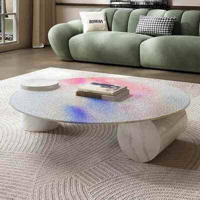 Baxter设计师水波纹茶几玻璃大理石意式简约Verre客厅水晶圆茶几