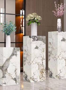 岩板大理石材落地花架展示台摆件底座客厅立柱石墩子雕塑酒店装饰