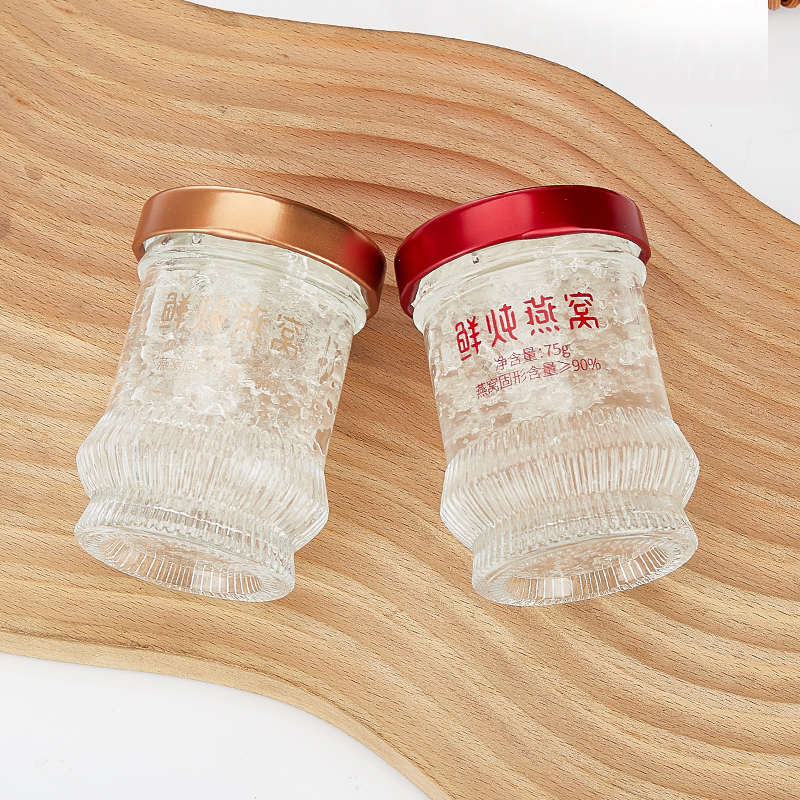 通用密封圆形75毫升莲花燕窝分装瓶鲜炖花胶鱼胶雪蛤玻璃瓶定制图