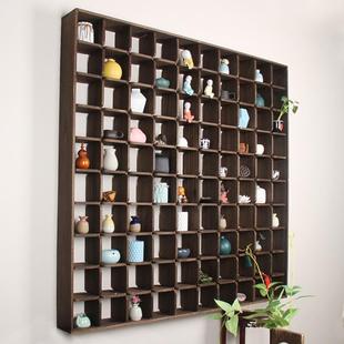 9C博古架实木中式挂墙客厅多宝阁隔断禅意茶具展示架简约现代壁挂