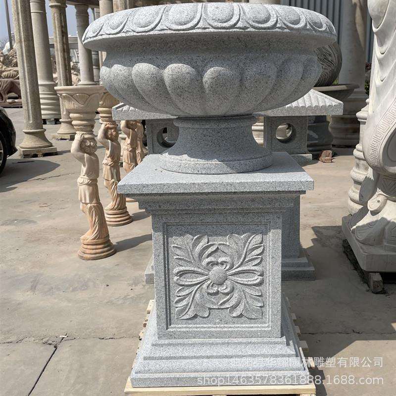 石雕花岗岩欧式花盆摆件户外景观汉白玉花盆公园青石花钵庭院