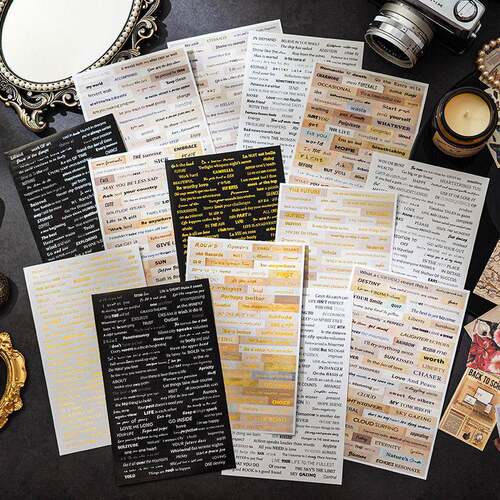 4Pcs Vintage Scrapbook Letters Stickers Gilding Words Phrase