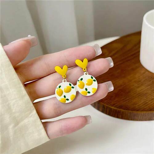 Fresh Summer Yellow Lemon Earrings Design Peach Heart Love S