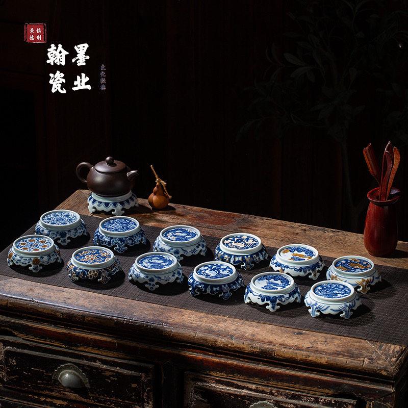 景德镇陶瓷仿古泥板凳盖置系列家用复古杯垫壶盖垫中式茶托配件