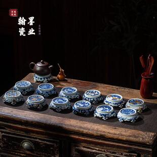 景德镇陶瓷仿古泥板凳盖置系列家用复古杯垫壶盖垫中式茶托配件