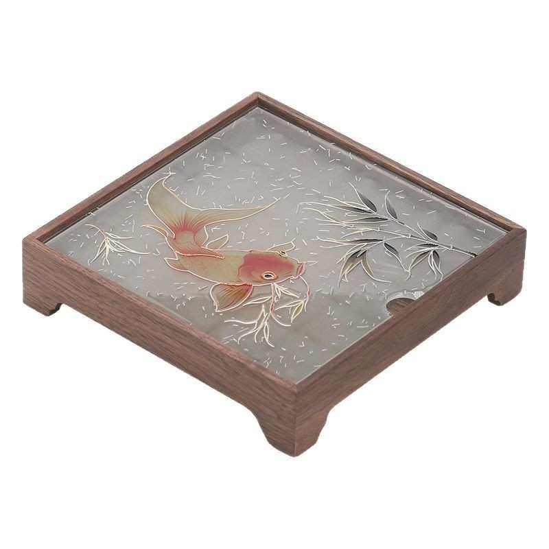 复古木质海棠花托盘家用长方形玻璃茶盘高颜值水果点心装饰收纳盘,餐饮具,茶盘,淘宝优惠券,粉丝福利购,淘宝优惠卷
