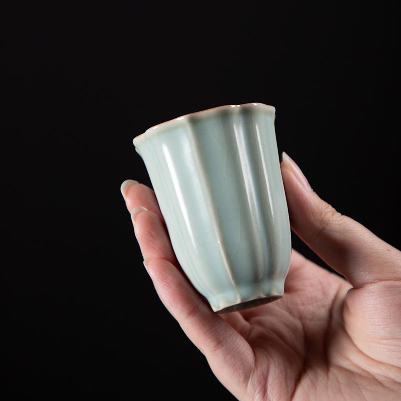 德化陶瓷【单茶杯满60ml半哑光】精工汝窑 天青色 高玉杯主人中容