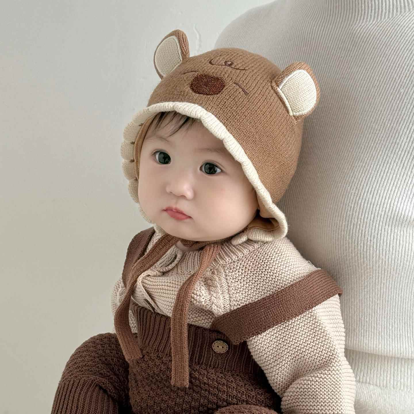 婴儿帽子秋冬季可爱男女宝宝保暖护耳毛线帽冬天加厚针织套头帽潮