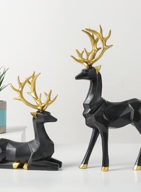 高档创花意麋鹿件家居客电视柜酒柜厅装饰品摆桌面玄关摆件梅鹿工