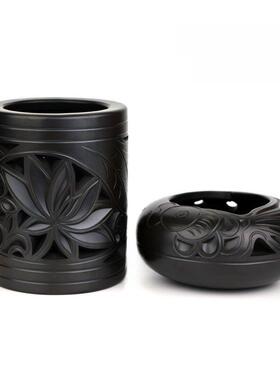 黑陶套装礼盒镂空笔筒陶瓷桌面摆件商务礼品定制创意高档摆设领导