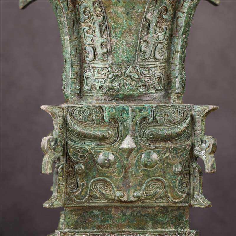 铜祥德工艺 东周饕餮纹方座圆口尊博物馆古玩收藏高档青铜礼器