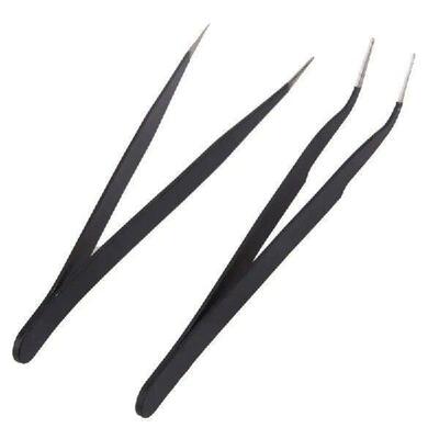 2 Pcs Stainless Steel Elbow Antistatic Nail Tweezers Nail