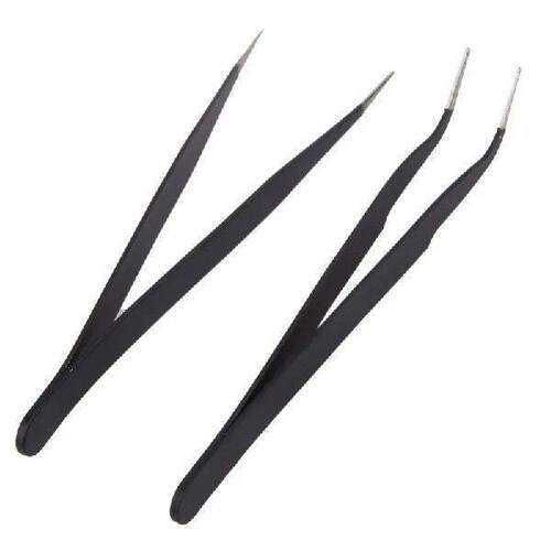2 Pcs Stainless Steel Elbow Antistatic Nail Tweezers Nail