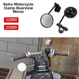 摩托车电瓶车改装通用车把管覆古卡钳后视镜反射镜小圆镜倒车镜