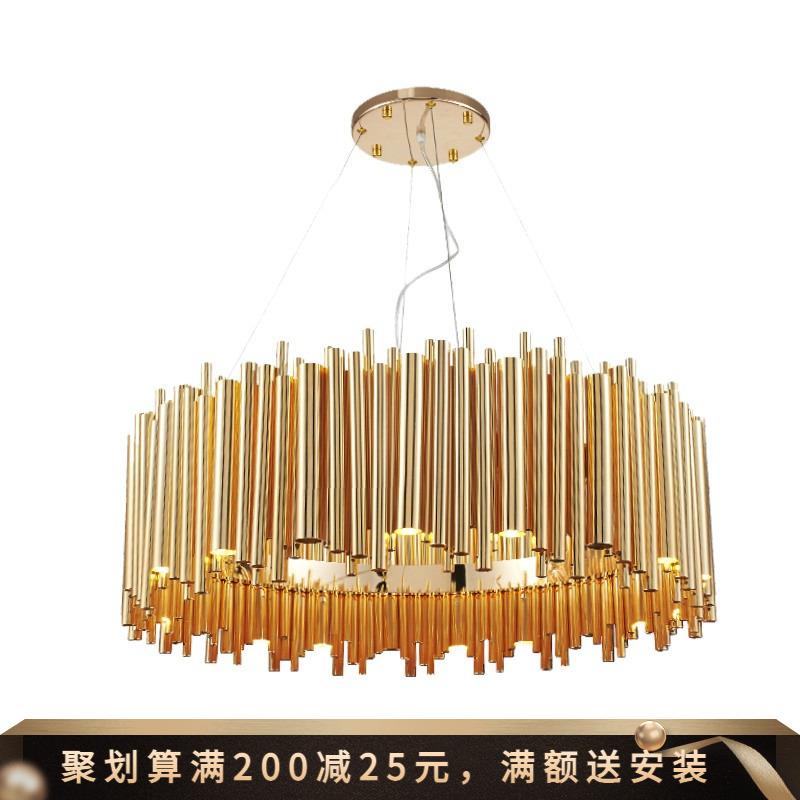 中山工厂后现代轻奢别墅客厅吊灯样板间金属管时尚创意北欧餐厅圆
