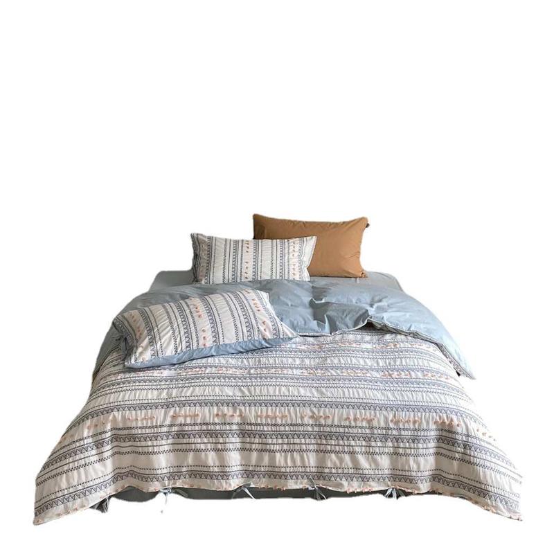 三四件套配色ins品大提全浮雕兰迪莫色织花床简约复古棉剪花