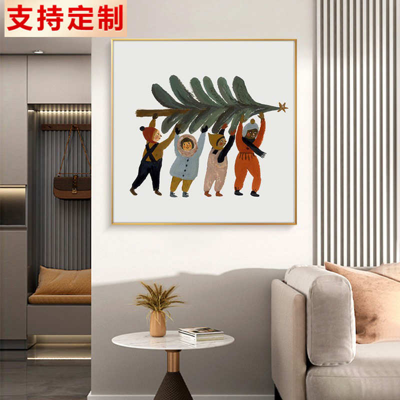 北欧卡通动物儿童房装饰画可爱温馨客厅壁画卧室床头正方形挂画图片