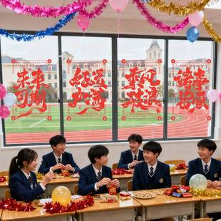 元旦教室场景布置窗花装饰2026新款马年静电贴春节新年玻璃贴班级