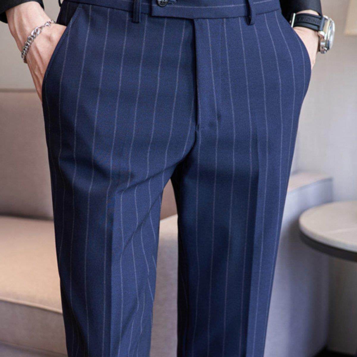 LL男装高端西裤春秋季商务正装条纹休闲长裤修身小脚高级感西装裤