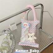 可爱粉绿格子车载纸巾盒创意可挂式 抽纸盒汽车椅背纸巾袋车用好物