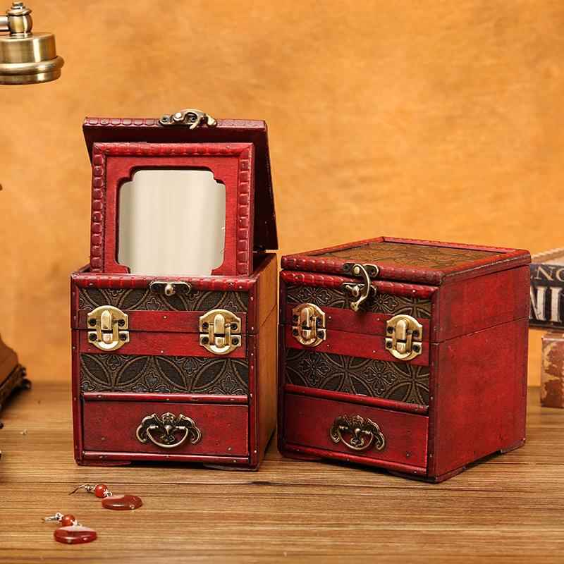 古风中式首饰盒抽屉式结婚嫁妆梳妆盒木盒陪嫁化妆收纳盒