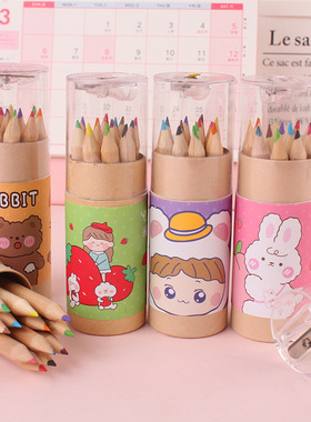 12色桶装短款彩色铅笔幼儿园小学生书写绘画涂鸦美术培训文具