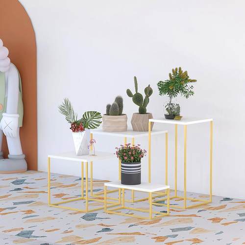 多功能中岛流水台可移动高低展示桌花店橱窗展示台简约花架置物架