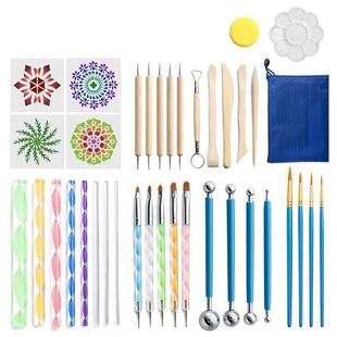 曼陀罗工具38件套装尼龙毛画刷点钻勾线笔绘画模板陶泥工具