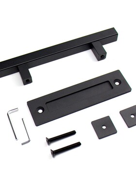 谷仓门H003方型拉手黑色碳钢移动木门室内推拉门移门把手