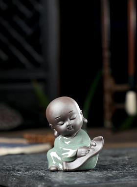 创意哥窑陶瓷小和尚摆件花盆多肉园艺鱼缸盆栽造景装饰小沙弥花宠