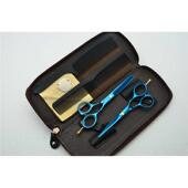 蓝色美发剪刀平剪刘海牙剪打薄5.5寸理发剪子单尾鸭蛋圈可打LOGO