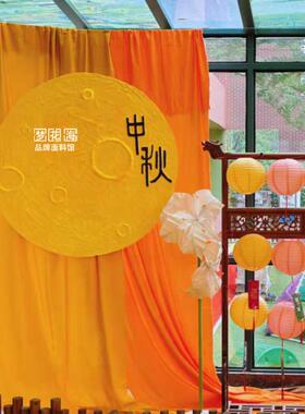 黄色橙色婚庆弹力布牛奶丝布料婚礼舞台背景挂布波浪吊顶纱幔布幔