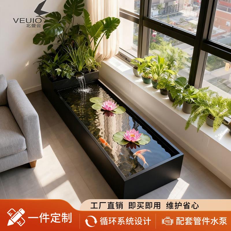 不锈钢金属玻璃鱼缸阳台生态鱼缸沼泽循环水过滤鱼池流水景观花箱