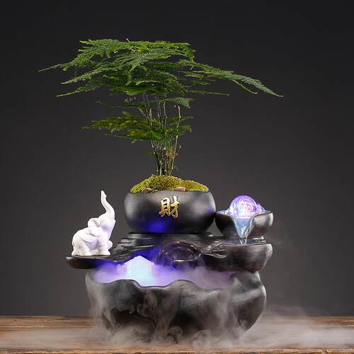 创意招财流水摆件客厅循环水办公室茶桌面假山造景鱼缸家居装饰品