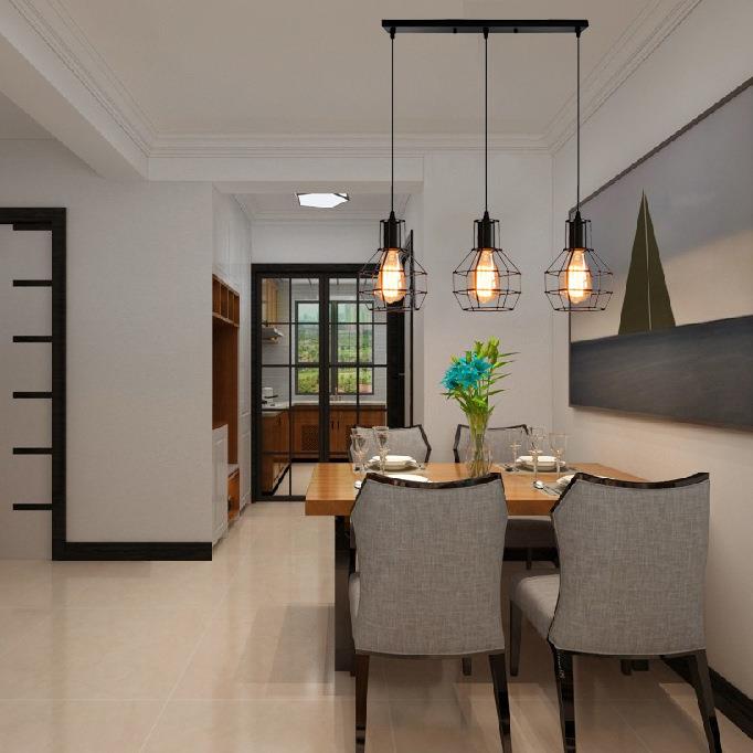 1462美式乡意村复古工业风餐吊灯个性创厅酒店房客铁艺手雷餐吊