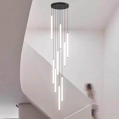 别墅楼梯吊灯覆式楼现代简约公寓旋转LOFT长吊灯客厅楼梯间长条灯