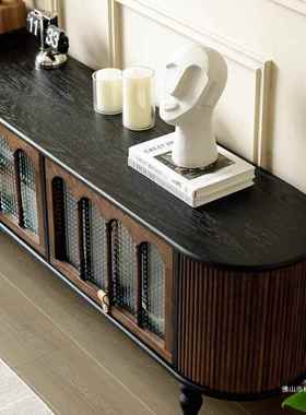 法RJB式复古视木茶几黑色厅实新款客小户型电柜储物柜收纳一体美