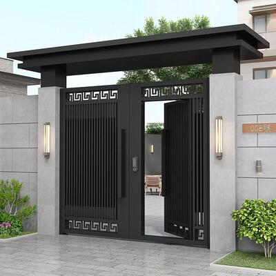 铝合金庭院大门不锈钢别墅花园门单双开子母门农村自建房带门楼