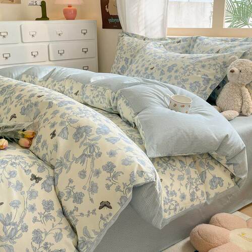 100% cotton bedding 4sets blanket duvet cover bedsheet set