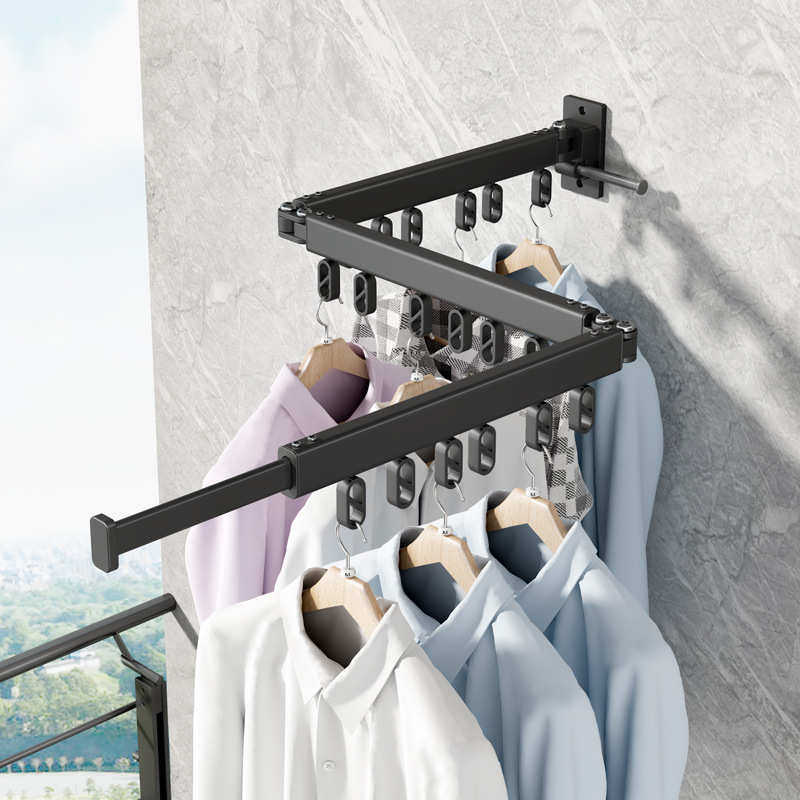 阳台折叠晾衣架壁挂太空铝隐形伸缩晒衣架晾衣杆室内凉晒被子神器,收纳整理,多夹子晾衣架,淘宝优惠券,粉丝福利购,淘宝优惠卷