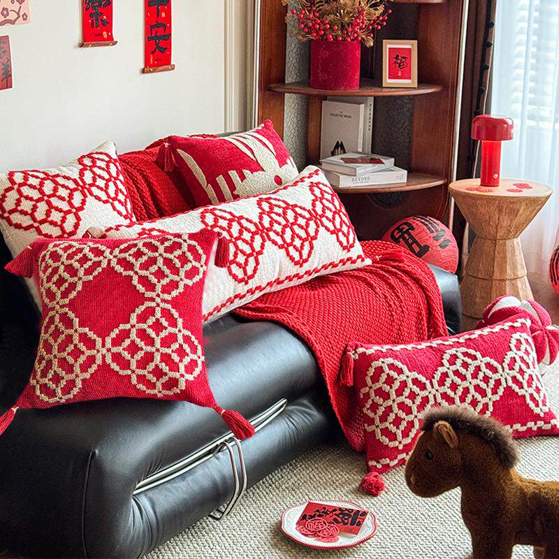 新年红色高级感新中式抱枕靠垫枕套含芯结婚喜庆卧室沙发装饰抱枕