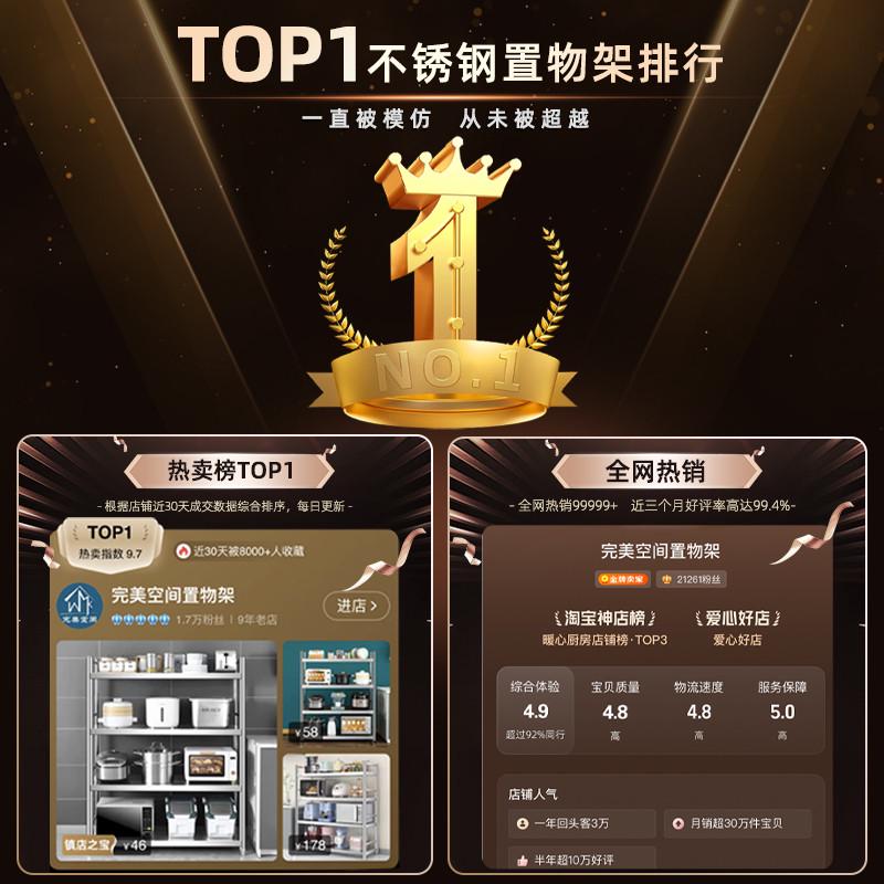 不锈钢货架置物架多层家用厨房架子橱柜多功能储物架落地收纳层架