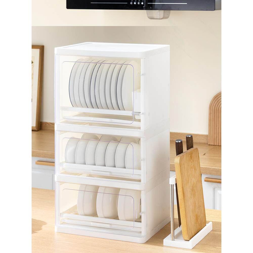 A1L碗柜家用厨房台0面碗筷收纳沥水篮免三层带双盖F77J5J79盘碗碟