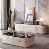 大户型地柜套装 客厅现代美式 大理石别墅意式 轻奢电视柜后现代港式