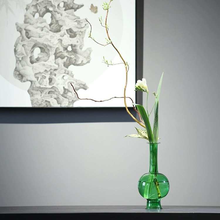 宋式玻璃茶室手工花插长颈 批发 器花瓶客厅花瓶中式摆件家居