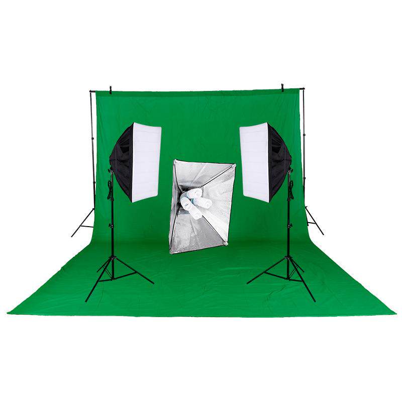 摄影棚常亮拍照灯套装2米灯架陶瓷4四灯头柔光箱摄影背景架背景布