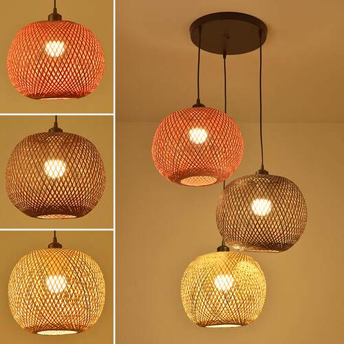 竹编灯笼新中式简约田园饭厅民宿卧室阳台东南亚覆古灯罩圆球吊灯
