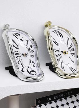 轻奢高级氛围感扭曲融化弯曲时钟挂钟客厅个性静音钟表装饰品摆件