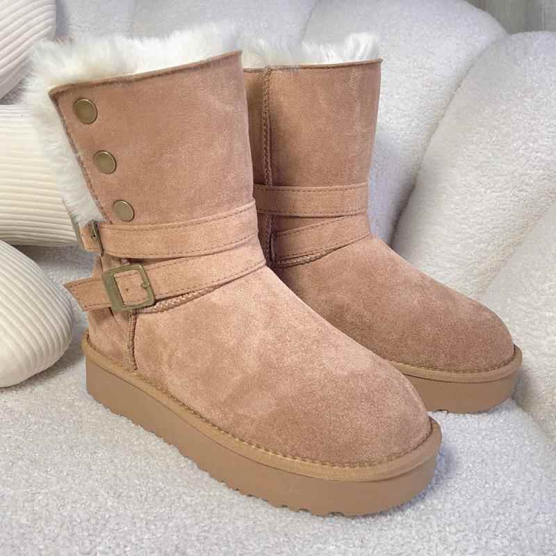 2025新款女神皮扣雪地靴两穿真皮毛一体女冬棉鞋牛皮羊毛马丁靴子