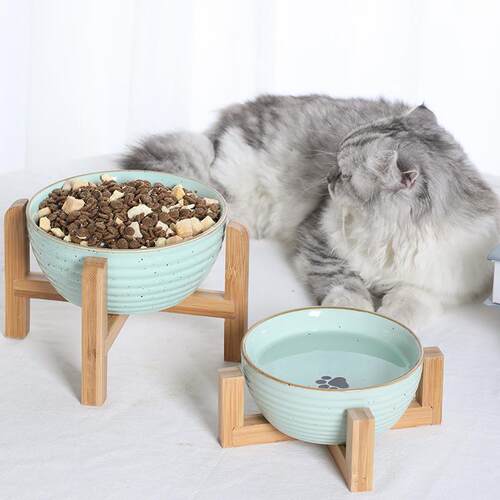 陶瓷猫碗架子保护颈椎防黑下巴泰迪饭盆饭碗喝水碗食盆小型犬狗碗